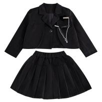 Girls' 2025 Fashionable JK Uniform Skirt Set - Academy Style Autumn Clothing for Primary School Students 150 cm juodos spalvos 3 dalių komplektas