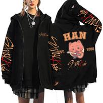 Q Versijos Stray Kids Dominuoja Harajuku Spaudos Laisvas Džemperis su Užtrauktuku S