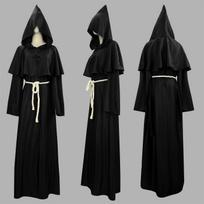 Helovino viduramžių vienuolio ir mago chalato kostiumas skirtas cosplay ir scenai M juoda