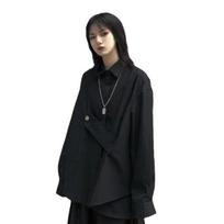 Yohji Yamamoto Tamsaus Stiliaus Netaisyklingi Marškiniai Moterims, Laisvi Ilgomis Rankovėmis Marškiniai su Atverčiama Apykakle, Madingas Unisex Viršutinis Drabužis M juoda
