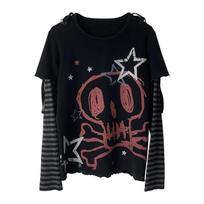 KOSY Ruduo Žiema Y2K Subkultūros Marškinėliai Ilgomis Rankovėmis Faux Dvigubas Dalies Harajuku Laisvi Punk Marškinėliai Laisvalaikio Roko Emo Grunge Estetika Viršutiniai Drabužiai S
