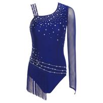 Moterų gimnastikos triko Asimetriškas peties dizainas Blizgantis kalnų krištolo kutų Bodysuit Lotynų šokių apranga S tamsiai mėlyna spalva