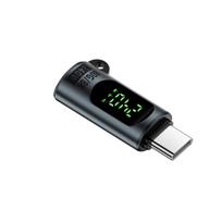 USB C kištukas į lizdą adapteris su skaitmeniniu ekranu USB jungtis telefonui 16 15 Type-C adapteris su srovės ir įtampos testeriu juoda