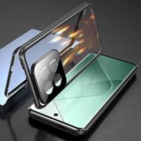 Skaidrus 360 laipsnių pilnas dėklas telefonui Xiaomi 15T Pro 15T, dvipusis magnetinis metalinis dangtelis, grūdinto stiklo apsauginis dangalas Xiaomi 14t juoda