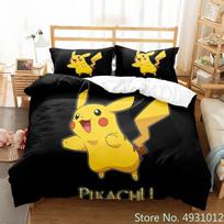 3D Anime Pikachu Lovos Patalynės Komplektas Antklodės Užvalkalas Užvalkalas Pagalvės Užvalkalas Dvigulis Karalienės Karaliaus Dydis Kūdikio Vaikų Vaikų Miegamasis Namų Tekstilė EU Single(135*200cm)3pcs