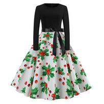 Women Vintage Long Sleeve Christmas 1950s Housewife Evening Party Prom Dress XXL balta