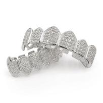 Hip Hop GRILLZ Ledinis AAA Ilčių Burnos Dantų Grillz Kepurėlės Viršutinis Apatinis Grillz Rinkinys Vampyro Grillz sidabras