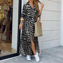 ZANZEA moteriška vasarinė leopardo rašto marškinėlių suknelė ilgomis rankovėmis 2XL pilka