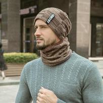 Vyrų žieminė šilta vilnonė kempingo kepurė Beanie Baggy vilna slidinėjimo kepuraitė + šalikas nuo vėjo nepraleidžiančios kepurės raidės megztos kepuraitės ruda