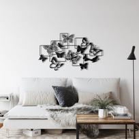 Drugelių pulkas, metalinis sienų menas, metalinis drugelių dekoras, metalinis sienų dekoras, namų biuro įėjimo svetainės apdaila, sienų apmušalai 24"W x 14"H / 60x35cm juoda