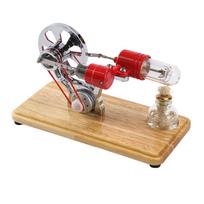 Stirlingo variklio komplekto elektros generatoriaus karšto oro variklio modelis Fizinis generatoriaus modelis su LED šviesos smagračio mediniu pagrindu C silver&red