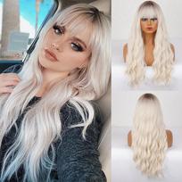 MISS WIG Moteriškas ilgas banguotas perukas su kirpčiukais Sintetinio pluošto Šviesiai blondinai kasdienai nešiojamas ilgas vandens bangų perukas Juoda ruda ombre spalva r8-60