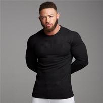 „Muscleguys“ pavasario ir rudens megzti sporto salės drabužiai Vyriški fitnesas „Slim Fit“ sportiniai ilgomis rankovėmis marškinėliai, madingi viršutiniai drabužiai M juoda