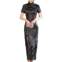 Lady Cheongsam mandarinų apykaklės juosmuo aptemptas plonas, plonas kinų stiliaus cheongsam moteriškas M juoda