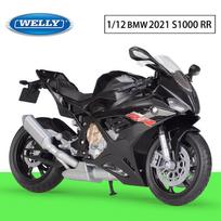 1/12 skalės Welly BMW 2021 S1000RR lydinio motociklo modelis, metalinės žaislinės transporto priemonės, motociklų modelis, didelis modeliavimas, kolekcija, dovanos vaikams 1/12-17.5x9.7x7cm juoda