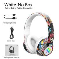 Ausinės Bluetooth 5.1 Wireless Gamer Graffiti ausinės su mikrofonu RGB LED lemputė, skirta vaikams PC Gamer ausinių palaikymo TF kortelė balta