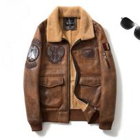 Vyriški drabužiai didesnio dydžio Motociklų drabužiai Kailiai Integruoti amerikietiški retro atvartai Fleece pamušalu skrydžio kostiumas, odinis paltas M