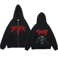 Anime Berserk Guts Hoodie Gatvės apranga Skull Knight Megztiniai su užtrauktuku Vilna Harajuku Kasdieniai paltai Oversized megztiniai Y2K drabužiai 3XL