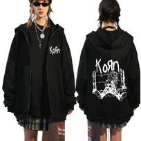 „Korn“ gobtuvai su užtrauktuku Roko grupės „WORLD TOUR“ megztiniai „Hip Hop“ gatvės apranga Užtraukiama striukė Vyriška moteriška vilna ilgomis rankovėmis Y2K drabužiai 3XL