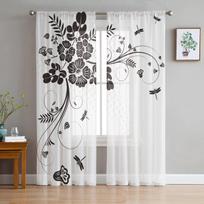 Tulle Curtains Dragonfly Branches Pattern Boys And Girls Bedroom Sheer Hanging Curtain Living Room Kitchen Gauze Curtain 135W x 114H(cm) white