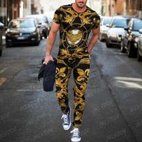 Naujas Boutique Leopard Print Vyriškos kelnės Sportinis kostiumas 2 dalių rinkinys Streetwear trumpomis rankovėmis marškinėliai + ilgos kelnės Drabužiai Vyriški drabužiai XXXL
