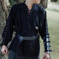 Viduramžių Cosplay kostiumas Šiaurės vikingų piratų mados vyriški tvarsčiai ilgomis rankovėmis renesanso marškinėliai „Knight Punk“ vyrų kario marškinėliai 3XL juoda