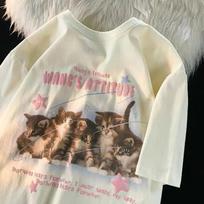Medvilniniai Mieli katinų grafiniai marškinėliai Vasaros mados Laisvi Moterų Vintažinė Asmenybė Fresh Art Kawaii Drabužiai Trumpomis rankovėmis Viršutiniai laisvalaikio porai Harajuku S smėlis