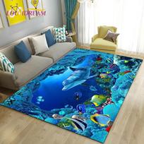 3D jūros dugno iliuzija Povandeninis pasaulis Delfinas Ryklis Kilimas, Kilimas svetainei Miegamajam Sofai Durų kilimėlis Neslystantis grindų kilimėlis 40x60cm