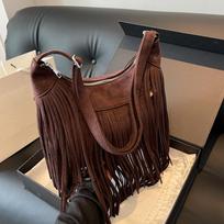 „Tassel Design“ moteriškas „hobo“ krepšys Mados tendencijų rankinė Zomša, ant pečių, „Crossbody“ pirkinių krepšys senoviniai priemiesčių krepšiai 27x7.5x26cm kava