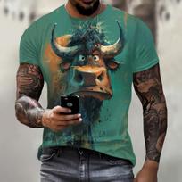 Vyriški marškinėliai su raštu 3D Angry Bull Print Marškinėliai Viršutiniai madingi vyriški gyvūnų rašto marškinėliai Negabaritiniai gatvių apranga O-neck Fashion S