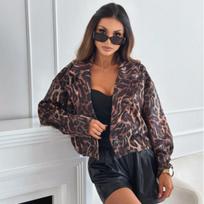 Nauja madinga leopardo spausdinimo trumpa striukė moterims rudens ilgomis rankovėmis elegantiška plius dydžio paltai moterims žiemos gatvės laisvalaikio laisvos moteriškos striukės viršūnės 24997 S