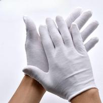 Sustorintos medvilninės pirštinės, Etiketo medvilninės pirštinės darbui ir žaidimams, Darbo ir darbo apsaugos baltos pirštinės sample at a loss (limited to 12 pairs)