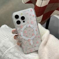 Korėjietiškas skaidrus gėlėtas telefono dėklas su MagSafe belaidžiu įkrovimu, skirtas iPhone 16 15 14 13 12 11 Pro Max Xr Xs Max dėklams, priedų dangtelis iPhone 16 Pro Max