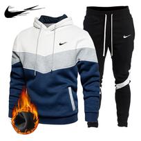 Armijos žalia rudens žiemos gobtuvu užtraukiamas džemperis kelnių komplektas vyriški sportiniai drabužiai sportinis 2 dalių komplektas vyriškas bėgiojimo džemperio komplektas S balta