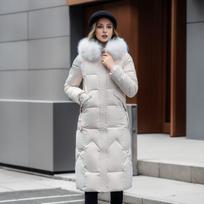 Moteriška Parkas Žieminė striukė ilgas paltas Storas paltas Kailinė apykaklė su gobtuvu Užtrauktukas Šiltas sniego drabužis Moteriški paminkštinti drabužiai XXXXL balta