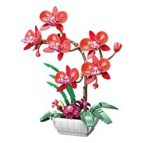 Orchidėjų konstravimo rinkinys, tinkamas suaugusiems Gėlės statybiniai blokai Dirbtinės gėlės Namų dekoro žaislai Konstravimo rinkinys mergaitėms 8+ Pasidaryk pats raudona