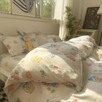Retro stiliaus plautos medvilnės paklodė, antklodės užvalkalas, keturių dalių komplektas, studentų vienvietis bendrabučio trijų dalių patalynės komplektas 1.2m 3pcs smėlis