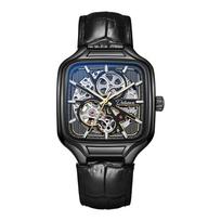 Dulunwe kvadratinio ciferblato šviečiantys automatiniai mechaniniai laikrodžiai Skeletas laikrodis Vyriškas madingas nerūdijančio plieno apyrankinis laikrodis Leather juoda