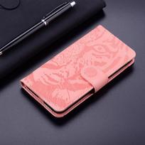„Tiger Embossing“ odinis dėklas, skirtas „Samsung Galaxy S25Plus S24 S23 Ultra“, atramėlė, piniginė, kortelių lizdai, knygos viršelis, dėklas, skirtas „Galaxy A16 A06 A55 M35 M55“. Samsung Galaxy S10 rožinė