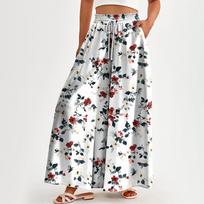 Moteriškos kelnės aukštu liemeniu plačiomis blauzdomis Laisvalaikės Flowy Palazzo Pants kelnės su gėlėmis su kišenėmis L smėlis