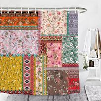 „Bohemian Patchwork Print“ dušo užuolaidos vonios kambariui Spalvingos gėlių spalvos vintažinės dušo užuolaidos Vonios vandeniui atsparus audinio ekranas 90x180cm-35x70in
