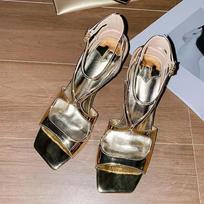 Liyke Vasaros Mada Kulkšnies Dirželis Moteriškos 7CM Gladiatoriaus Sandalai Elegantiški Kvadratiniu Priekiu Rožiniai Aukšti Kulniukai Vestuvių Banketo Avalynė 35