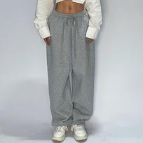 GMXIA Hip Hop Retro Casual Pants Women Sports Sweatpants Loose Wide Leg Long Pants S tamsiai pilka spalva