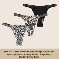3Pcs/Set Low Waist Sexy Panties Women Thongs Rhinestones Letter G-string Sports Thong Shorts Briefs T-back Size XS-XL XS&3pcs