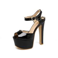 Sexy Women's Sandals Platform Luxury High Heels Black White Summer Shoes For Women Ankle Strap Stripper Shoes Ladies Large Size 34 juoda