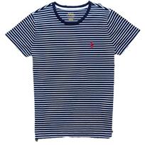 Polo Ralph Lauren Dryžuotas apvalios kaklo iškirptės tiesaus kirpimo trumpomis rankovėmis marškinėlis moterims Viršutinė dalis Tamsiai mėlyna 211698030-038 S