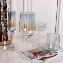 Valentino dienos spalvingas briaunotas tulpės formos vyno ir kokteilių stiklinaičių rinkinys Colorful Wine Glass gray