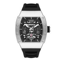 MEGIR Vyriškas automatinis mechaninis laikrodis Atsparus vandeniui Išpjautas silikoninis dirželis Sportinis riešinis laikrodis Clock Reloj Hombre 8604 sidabrinės juodos spalvos