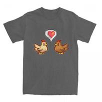 Mens T-Shirt Stardew Valley Chicken Love T-Shirts Hip Hop Custom Printed Graphic Beach Tees Vintage Cotton Tops Plus S tamsiai pilka spalva