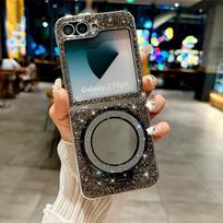Elektrolitiniu būdu padengtas veidrodinis laikiklis telefono dėklas Samsung Galaxy Z Flip 6 5 4 3 Flip3 Flip4 Flip5 Flip6 5G odinis apsauginis dangtelis Galaxy Z Flip3